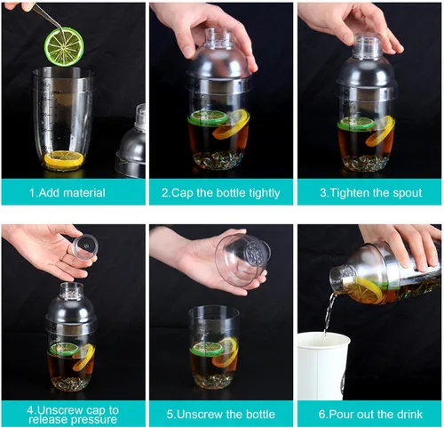 Miniatura 4 de Juego de 12 cocteleras de plástico, 6 cocteleras de 17 onzas y 6 jigger de medición, juego de mezclador de vino transparente, mezclador de bebidas