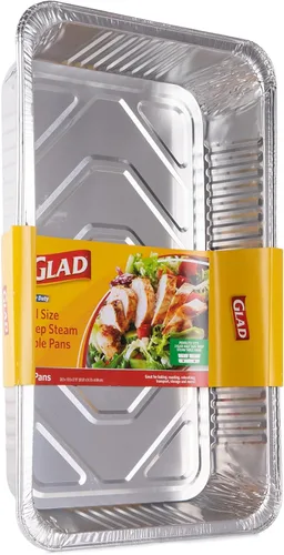 Miniatura 7 de Glad Sartenes de vapor desechables de aluminio de tamaño medio, sartenes de aluminio resistentes para vapor, hornear, asar, preparar comidas