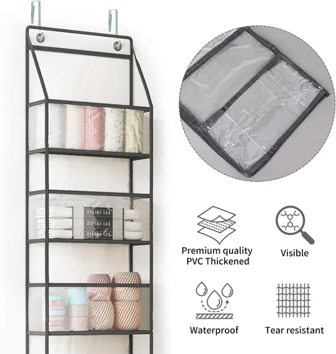 Miniatura 7 de Fixwal Organizador de Despensa Colgante Sobre la Puerta - Almacenamiento de Habitación de 5 Estantes con Bolsillos de Plástico Transparente