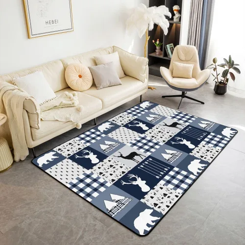 jejeloiu Alfombra decorativa de ciervo, alfombra bohemia de oso con alce de 3 x 5 pies, para niños, niñas, mujeres y hombres, alfombra a cuadros