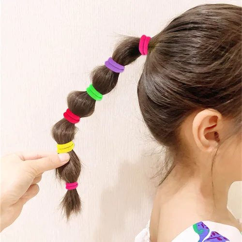 Miniatura 3 de Juego de 200 ligas para el cabello multicolor sin costuras para niñas, pulseras de telar para niños pequeños, kit de bricolaje