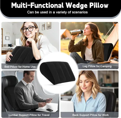 Miniatura 6 de TheClover Almohada inflable de cuña para dormir - Almohada de elevación de piernas con máscara para dormir, almohada de cuña de cama para acampar