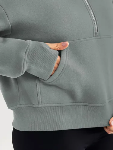 Miniatura 4 de Trendy Queen Sudaderas con capucha para mujer, con cremallera de un cuarto, sudaderas de gran tamaño, media cremallera con bolsillos, ropa de otoño