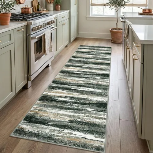 Miniatura 121 de Alfombra de pasillo moderna Lansny 2 x 6 pulgadas, alfombra de cocina lavable verde mostaza multicolor, alfombra antideslizante suave para pasillo