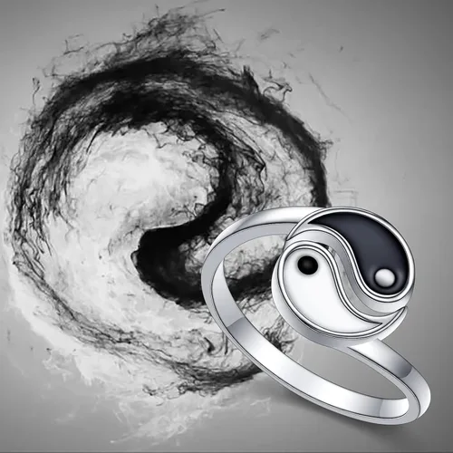 Miniatura 3 de Anillo de plata de ley S925 Yin Yang ajustable abierto Taiji para mujeres y hombres