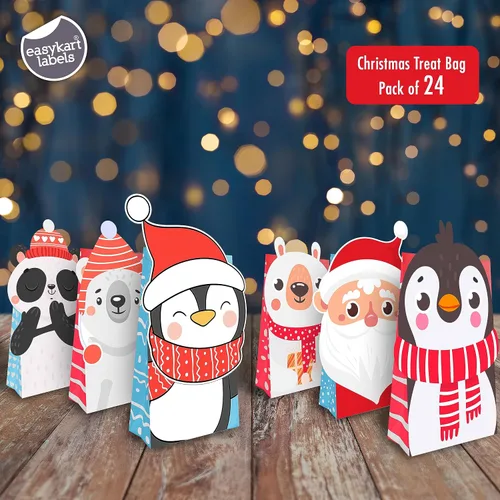 Miniatura 2 de easykart labels 24 bolsas de papel para regalos navideños troquelados y reversibles para golosinas de fiesta navideña, pasteles, magdalenas