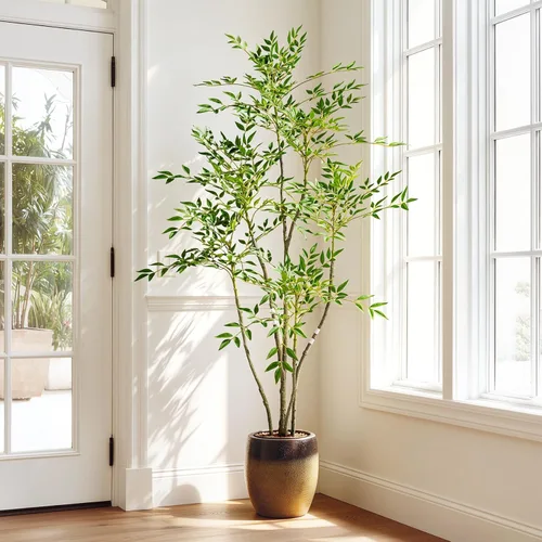 Árbol de bambú artificial grande para interiores y exteriores, plantas realistas de seda de plástico sintético en maceta, para el hogar, sala de