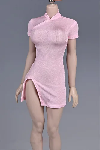 Ropa femenina a escala 1/6, falda Cheongsam elástica para disfraz de 12 pulgadas PH TBL JO figura de acción (rosa)