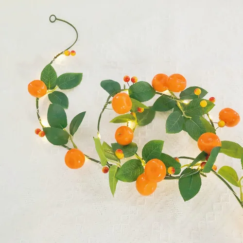 Guirnalda de luces artificiales de frutas y mandarina, luces LED de naranjas, enredaderas colgantes, guirnalda de plantas, bayas artificiales, luz