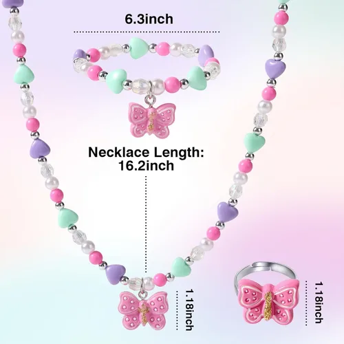 Miniatura 2 de Juego de joyas coloridas de mariposa para niñas, collar de mariposa para niñas pequeñas, juego de joyero de juguete de juego de simulación