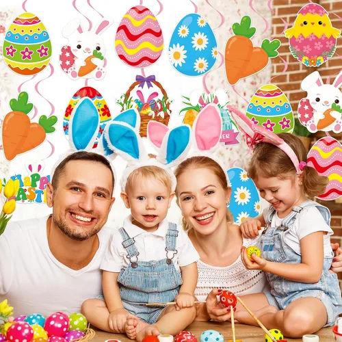 Miniatura 4 de 40 decoraciones de remolinos colgantes de Pascua, huevos de Pascua, remolinos colgantes para techo, decoraciones de papel de aluminio