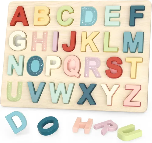 Miniatura 9 de Zeoddler Rompecabezas del alfabeto, rompecabezas de madera para niños pequeños, rompecabezas con forma de ABC para niños, actividades de aprendizaje