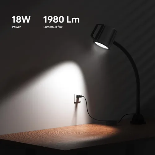 Miniatura 6 de Luz de trabajo de máquina LED de 18 W, luz de máquina de cuello de cisne flexible de 1800 lúmenes para prensa de taladro de máquina de torno