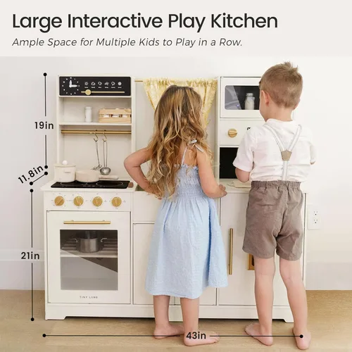 Miniatura 2 de Tiny Land Cocina de Juguete para Niños, Juego de Cocina de Juguete con Muchas Características de Juego, Nueva Cocina de Juguete de Madera Moderna