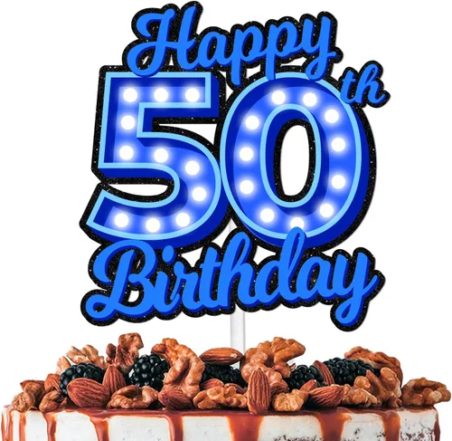 Miniatura 10 de Decoración de pastel de cumpleaños 10 con purpurina azul Let's Glow Crazy Party Theme Decor Supplies Men Women Happy Birthday 10 Anniversary Party