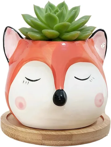 Miniatura 10 de Cuteforyou Macetas para suculentas, bonita maceta de cerámica con forma de vaca de dibujos animados para suculentas/cactus/flores, soportes