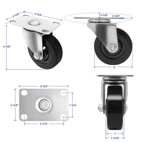 Miniatura 2 de Juego de 4 ruedas giratorias de 3 pulgadas, ruedas giratorias resistentes, ruedas de goma dura para muebles de camión de plataforma, carrito móvil