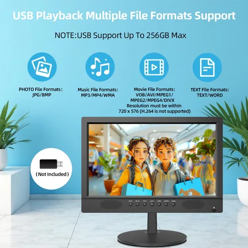 Miniatura 6 de Jexiop Televisor de pantalla plana de 16 pulgadas, pequeño televisor con control remoto, perfecto Full HD 1080P para cocina, entradas de adaptador