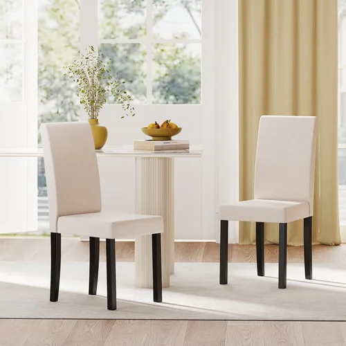 Giantex Juego de 2 sillas de comedor tapizadas, sillas de cocina de tela moderna de mediados de siglo con patas de madera de goma, asiento acolchado