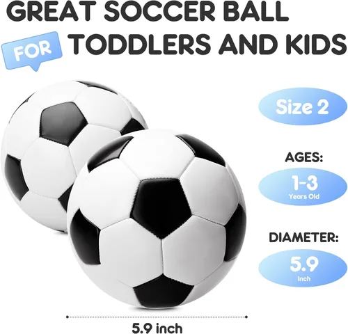 Miniatura 2 de Paquete de 2 pelotas de fútbol para niños, tamaño 2/talla 3, bolas de fútbol para niños, bolas de dibujos animados para niños con bomba, bolsa