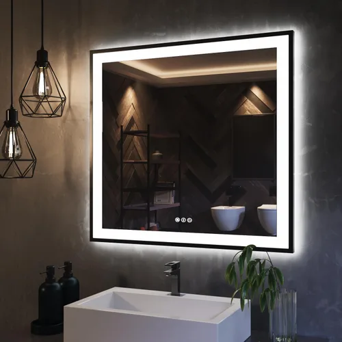 Miniatura 43 de ISKM Espejo LED con marco para baño de 40"x30", espejo de baño LED regulable con luces, antivaho, espejo iluminado frontal y retroiluminado de 3