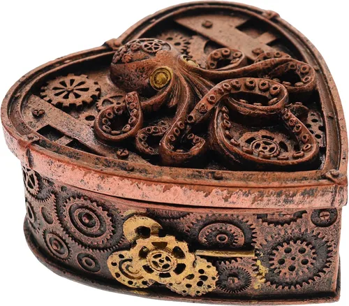 Miniatura 3 de Top Brass Steampunk - Joyero con forma de corazón de pulpo pequeño, decoración gótica ecléctica inusual (cobre rústico)