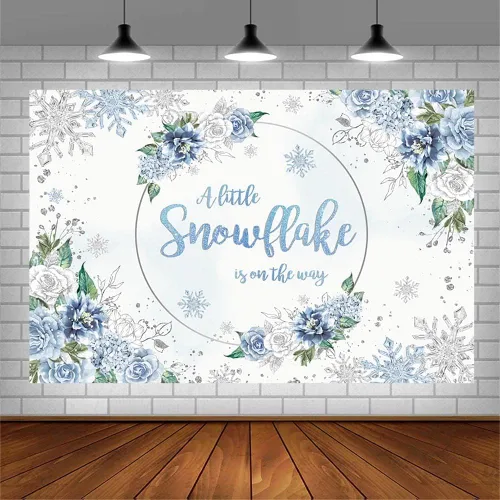 Miniatura 3 de AIBIIN Telón de fondo de invierno de 7 x 5 pies para baby shower de copo de nieve azul plateado copo de nieve floral del país de las maravillas