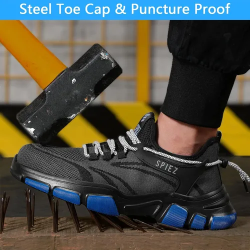 Miniatura 2 de SPIEZ Zapatos de seguridad unisex con punta de acero, tenis de trabajo a prueba de pinchazos para hombres y mujeres, cómodos zapatos de cojín