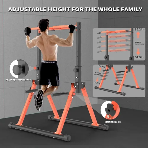 Miniatura 3 de Z ZHICHI Pull Up Dip Station For Home Gym Strength Training Fitness Workout Station Chin-Ups Push-Ups Pull-Ups Dip-Ups 330LBS T055CDC anaranjado