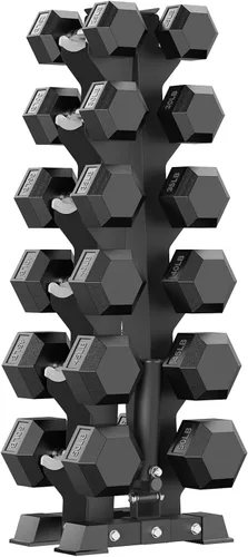 Miniatura 10 de PAPABABE - Juegos de mancuernas hexagonales de 60-550 libras con revestimiento de goma y soporte de almacenamiento, mancuernas con múltiples