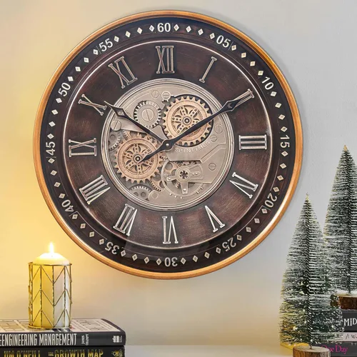 Miniatura 13 de CLXEAST Relojes de pared modernos minimalistas de mediados de siglo, reloj de pared de 24 pulgadas con engranajes móviles, relojes de pared grandes