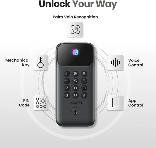 Miniatura 3 de Lockin Venoris Go – Cerradura inteligente – Cerradura de puerta de entrada sin llave de vena de palma – 5 métodos de desbloqueo, WiFi integrado