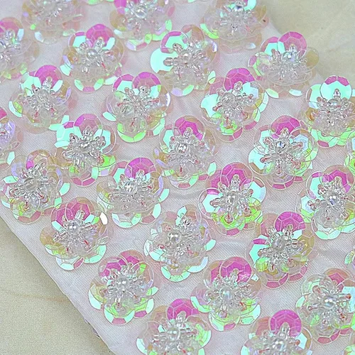 Parches de flores de lentejuelas 3D de 0.78 pulgadas/0.8 in, bordados hechos a mano, cuentas de costura para bolsas de clip para el cabello, broche,