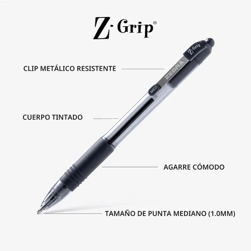 Miniatura 3 de Zebra Pen Z-Grip - Bolígrafo retráctil de punta media, 3/64 pulgadas, tinta negra, 12