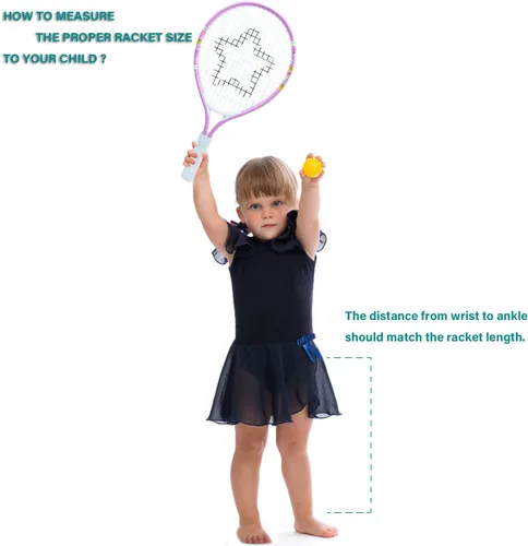 Miniatura 4 de AMA SPORT Raqueta de tenis para niños pequeños, kit de iniciación de raqueta de tenis de 17 a 25 pulgadas para niñas y niños con bolsa de nailon Rosa