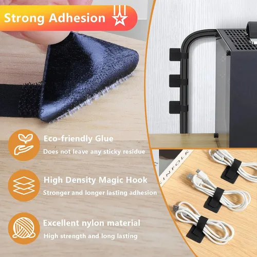 Miniatura 4 de Gestión de cables de escritorio, organizadores de cables para cordones - Actualización 48 PCS bridas de cable autoadhesivas negras con respaldo