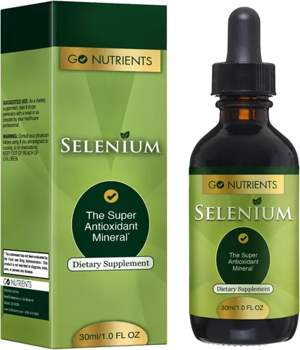 Go Nutrients Gotas líquidas de selenio - 200 mcg de selenometionina para hombres y mujeres - Suplemento puro de apoyo tiroideo - Tintura de alta