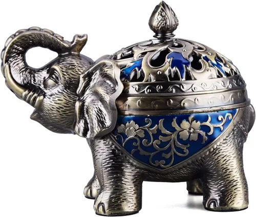 Miniatura 8 de K COOL Soporte de metal para incienso de reflujo de elefante, quemador de incienso, portavelas con tapa, adorno de aromaterapia, decoración de Verde