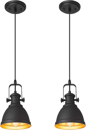 Lámpara colgante moderna, juego de 2 lámparas colgantes, iluminación colgante negra para isla de cocina, AD-2151-1P2 Negro