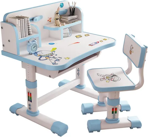 Juego de escritorio y silla funcional para niños, altura ajustable, juego de sillas de mesa de estudio para niños con patrón de dibujos animados,