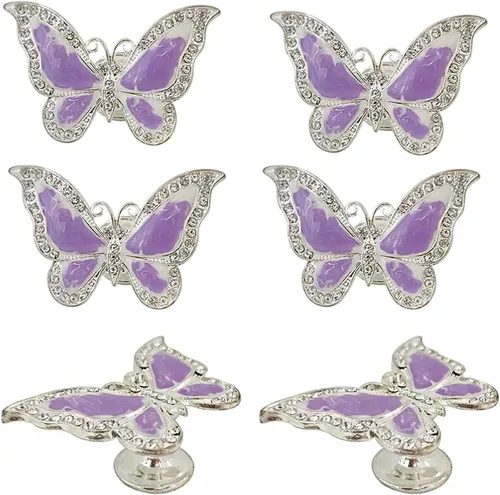 Miniatura 10 de Vivicap - 6 pomos de mariposa dorados, tiradores de cajón de mariposa, tiradores de mariposa elegantes, tirador de un solo agujero, manija