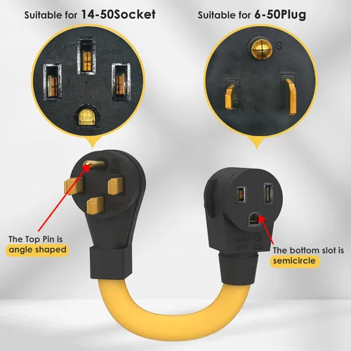Miniatura 2 de Cable adaptador para soldador resistente, NEMA 14-50P macho a 6-50R hembra, 50 amperios, STW 6 AWG, 250 V RV 12500 vatios 12 pulgadas