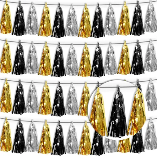 Miniatura 20 de Guirnalda de flecos de papel de aluminio metálico 4P con borlas de oropel, telón de fondo para flotadores de desfile, decoraciones de graduación