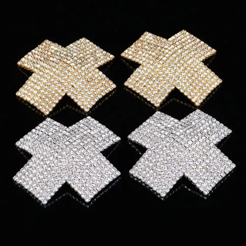 Miniatura 4 de Cubiertas de pétalos de pecho con diamantes de imitación cruzados, pegatinas de pecho reutilizables, joyería de cuerpo de sujetador adhesivo