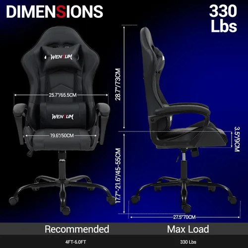 Miniatura 3 de Silla de masaje para juegos, silla ergonómica de escritorio para PC con reposacabezas y soporte lumbar de masaje, silla de videojuegos con respaldo