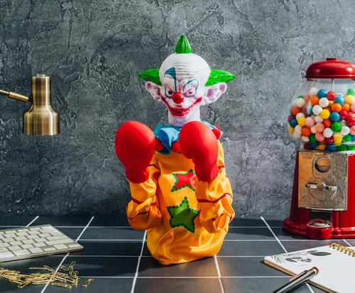 Miniatura 8 de Toynk Horror Reachers Killer Klowns from Outer Space Shorty - Juguete de marioneta de boxeo de 13 pulgadas, colección retro de los años 80