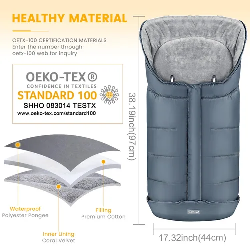 Miniatura 4 de Orzbow - Saco de dormir cálido universal para cochecito, bolsa de dormir para clima frío, piecera impermeable para niños pequeños (gris, grande)