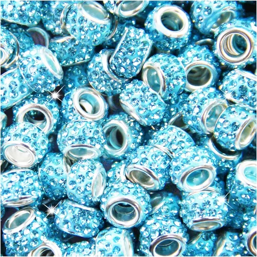 Miniatura 44 de 200 Piezas de Cuentas Espaciadoras Europeas de Agujero Grande, Cuentas de Artesanía Europeas Negras Zyehxed con Diamantes de Imitación Cuentas Negro
