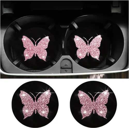 Miniatura 9 de BESULEN Posavasos de Mariposa para Automóvil, Paquete de 2 Posavasos Universales de 2.75 Pulgadas Antideslizantes para Portavasos, Alfombrilla
