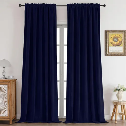 Miniatura 20 de CUCRAF Cortinas opacas de terciopelo negro de 63 pulgadas de largo, con aislamiento térmico, reducción de ruido, bolsillo para barra, cortinas